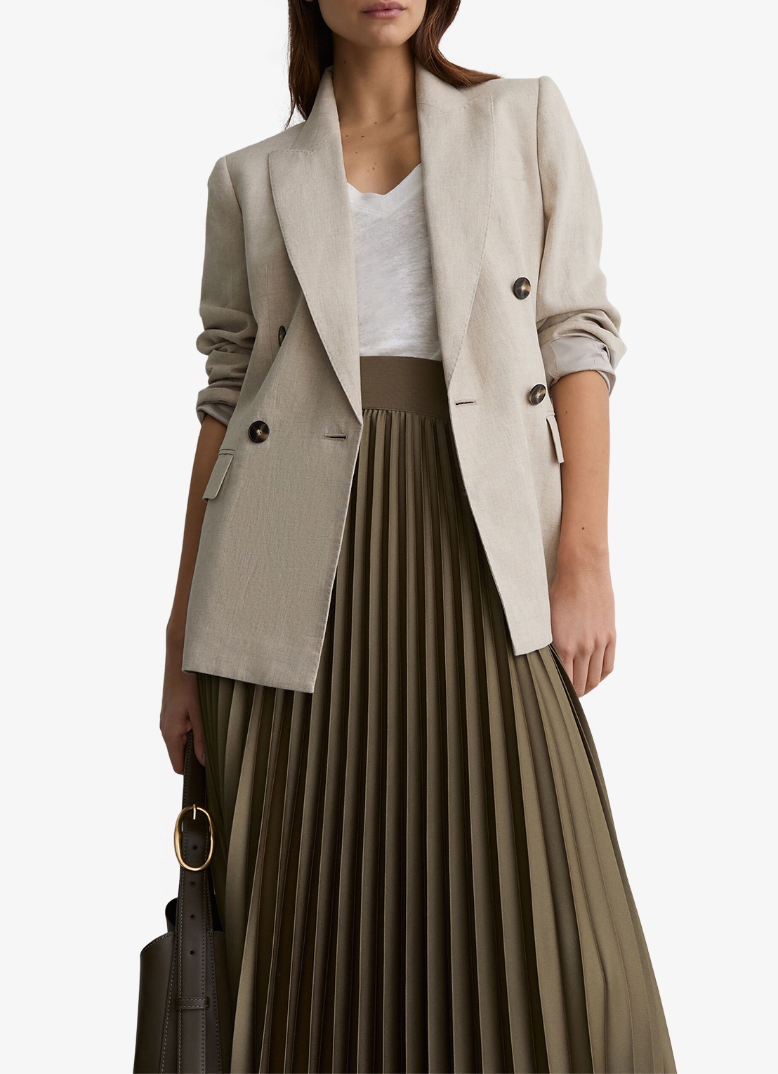 Reiss Seren midi rok met plissé - detail 5 khaki