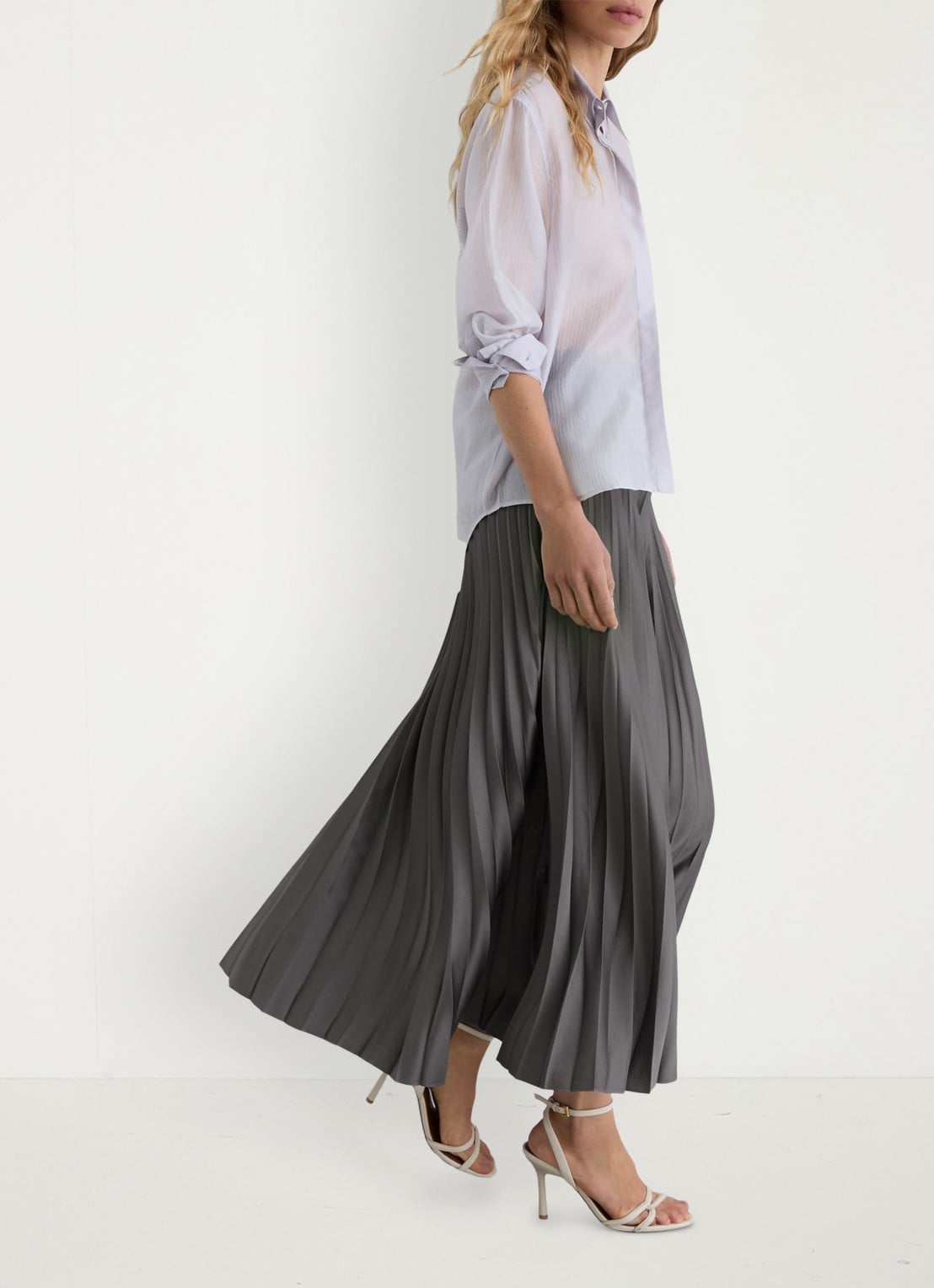 Reiss Seren midi rok met plissé - detail 4 grey / grijs