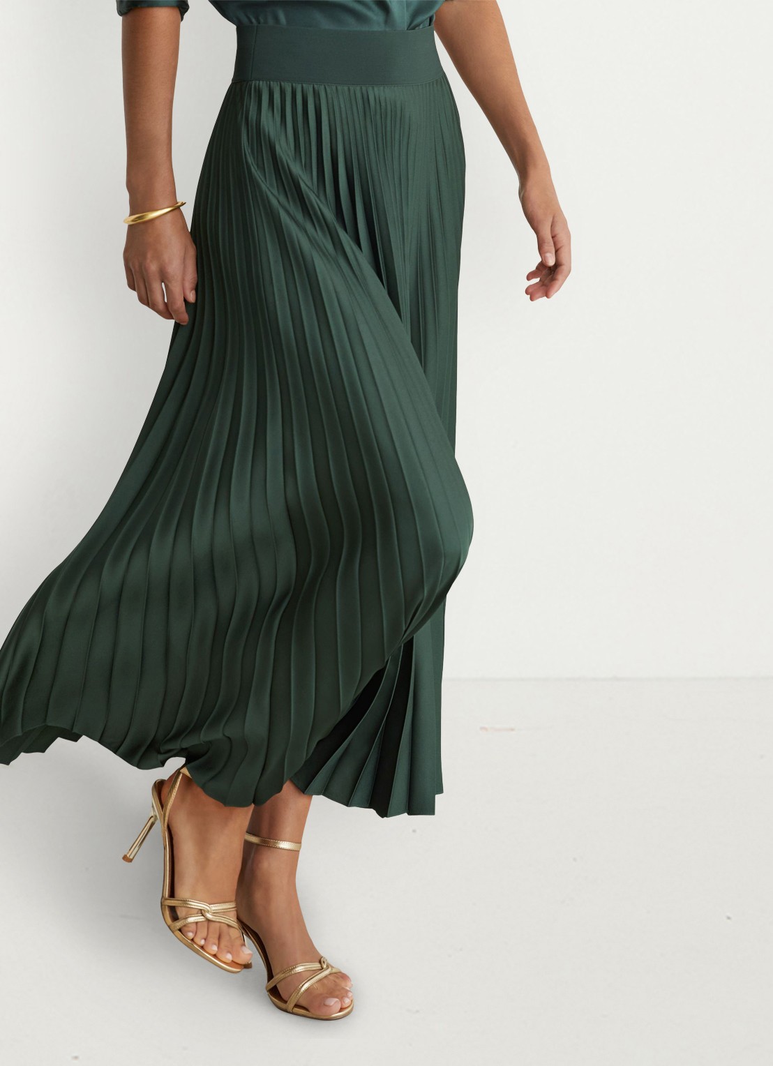 Reiss Seren midi rok met plissé - detail 4 zeegroen