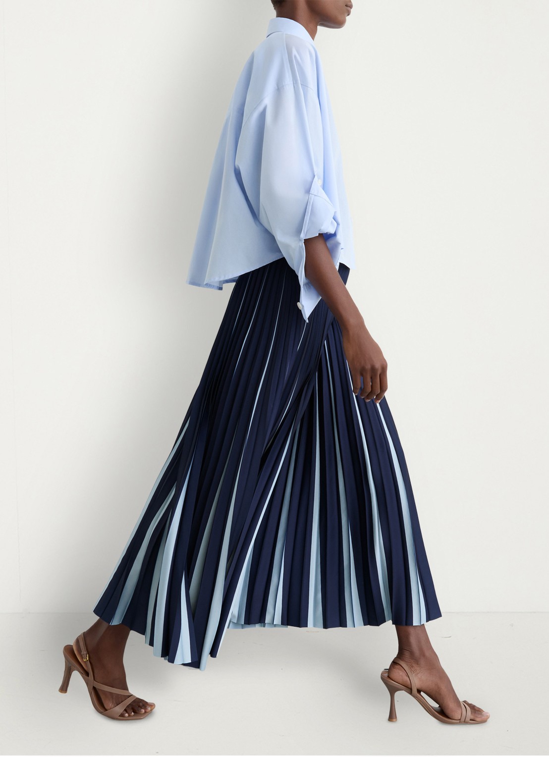 Reiss Serena midi rok met plooien - detail 5 donkerblauw