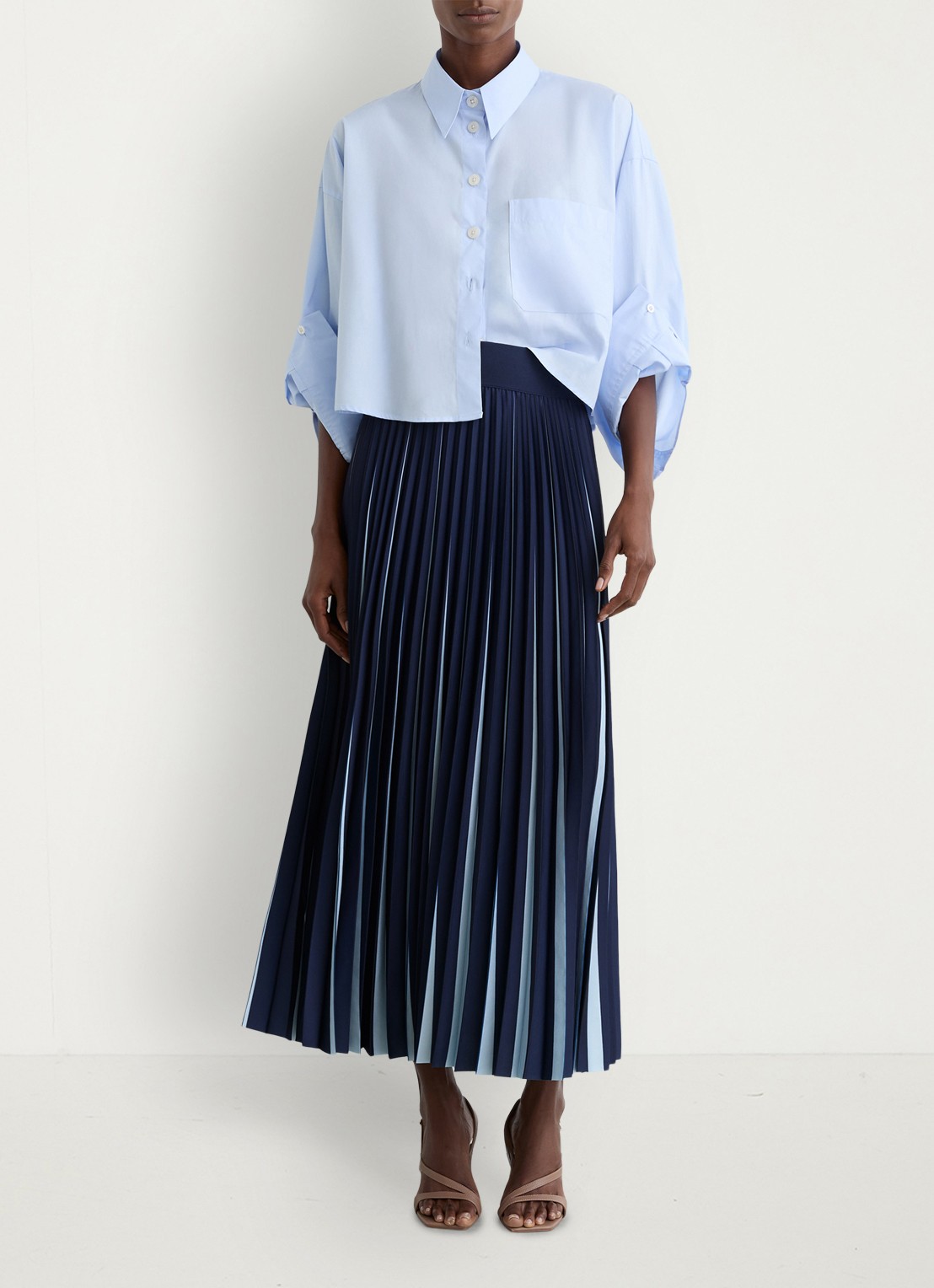 Reiss Serena midi rok met plooien - voorkant 3 donkerblauw