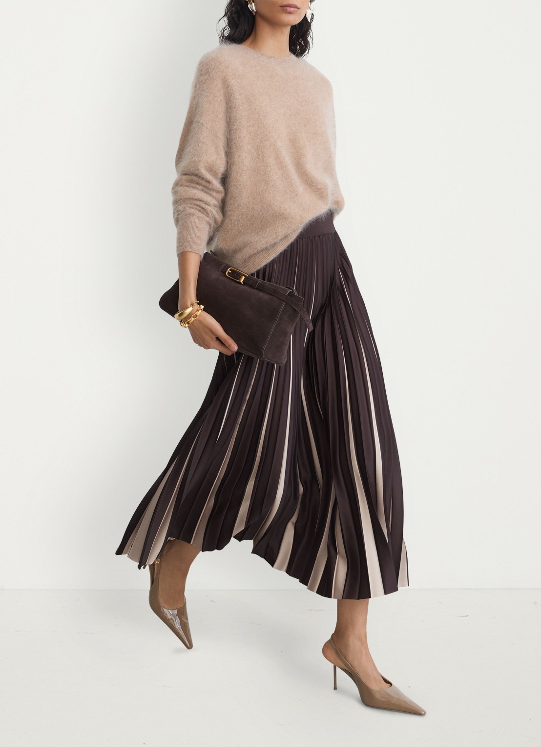 Reiss Serena midi rok met plooien - voorkant 7 aubergine