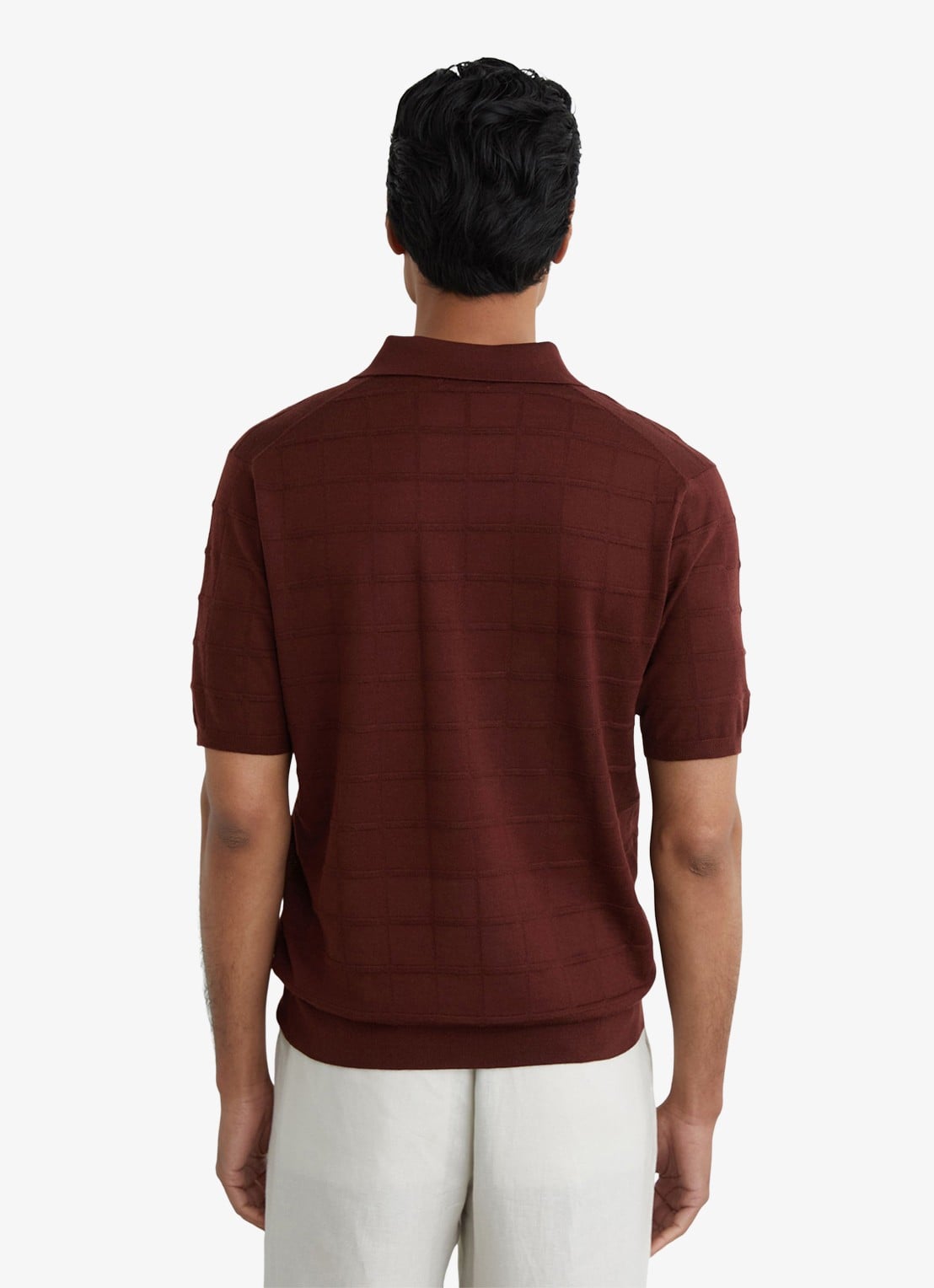 Reiss Serval regular fit polo in wolblend met ruitdessin - achterkant 6 bordeaux / rood