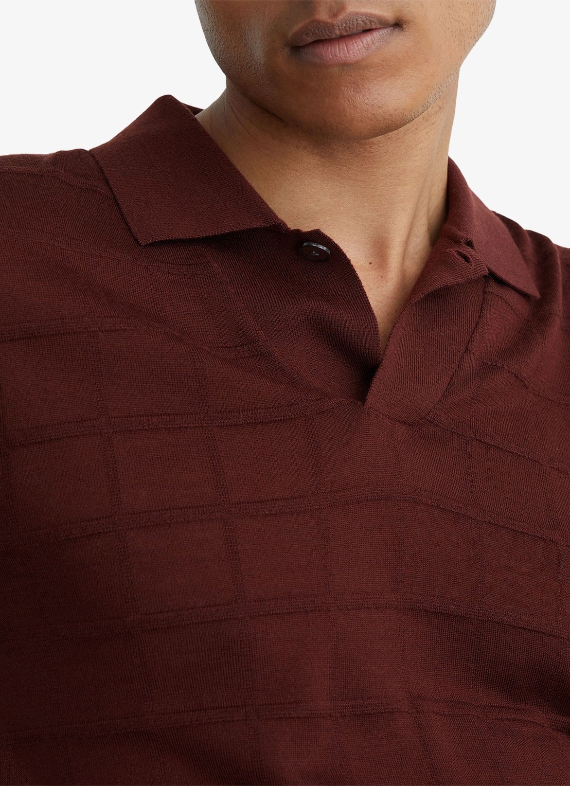 Reiss Serval regular fit polo in wolblend met ruitdessin - detail 2 bordeaux / rood