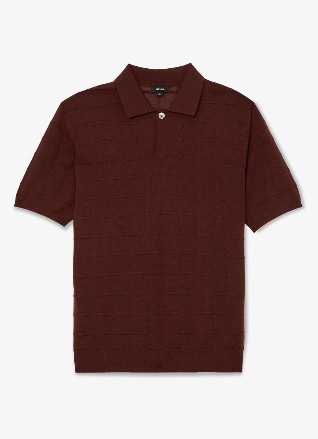 Reiss Serval regular fit polo in wolblend met ruitdessin - voorkant 4 bordeaux / rood
