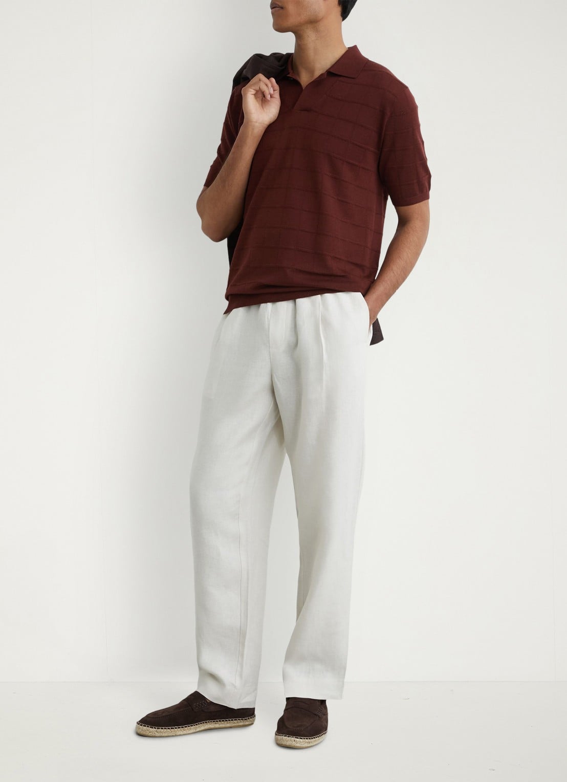 Reiss Serval regular fit polo in wolblend met ruitdessin - voorkant 5 bordeaux / rood
