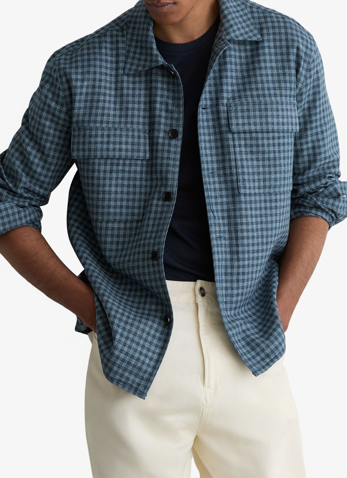 Reiss Sever overshirt in linnenblend met ruitdessin - detail 3 indigo / blauw