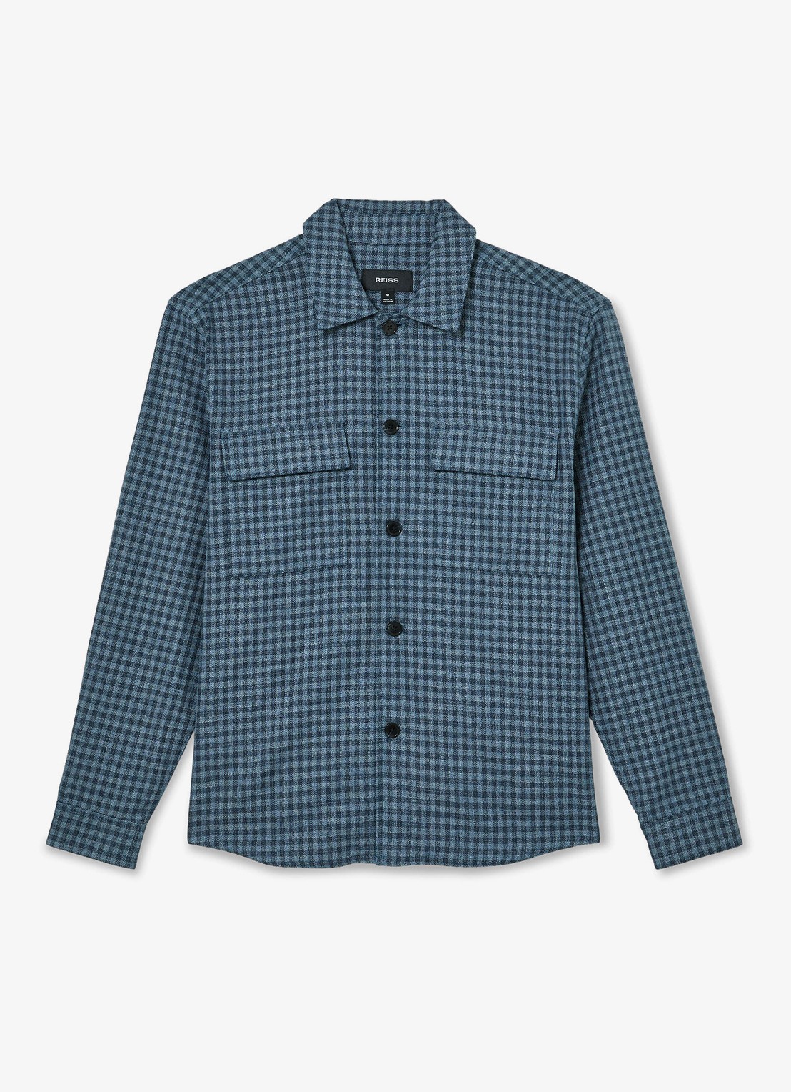 Reiss Sever overshirt in linnenblend met ruitdessin - voorkant indigo / blauw