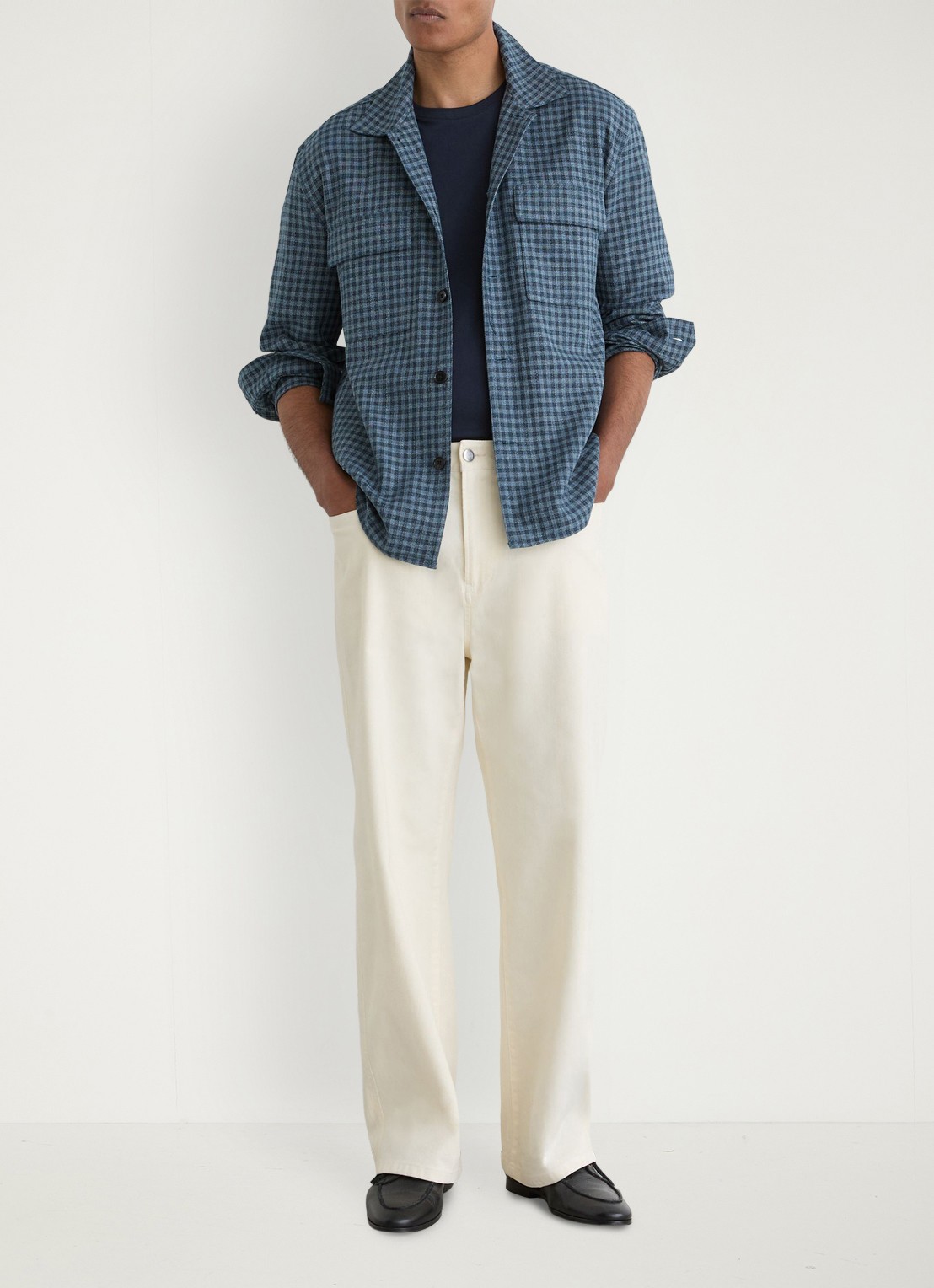 Reiss Sever overshirt in linnenblend met ruitdessin - voorkant 2 indigo / blauw