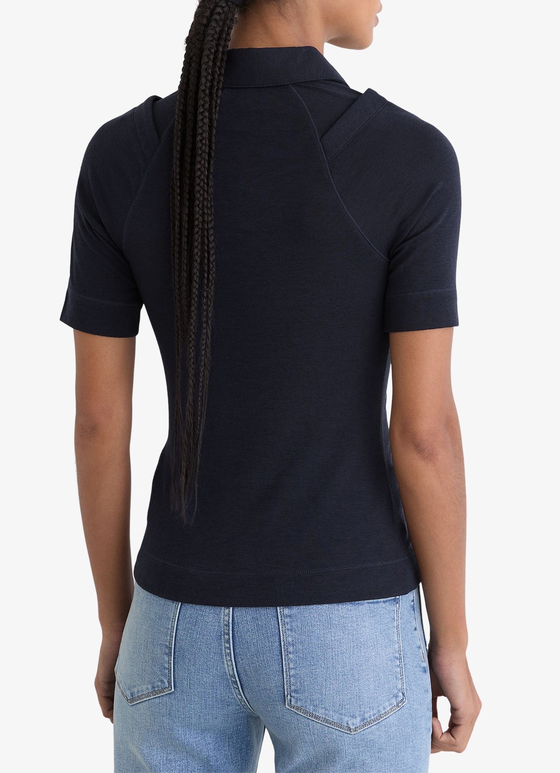 Reiss Shona slim fit polo met cut-out detail - achterkant blauw