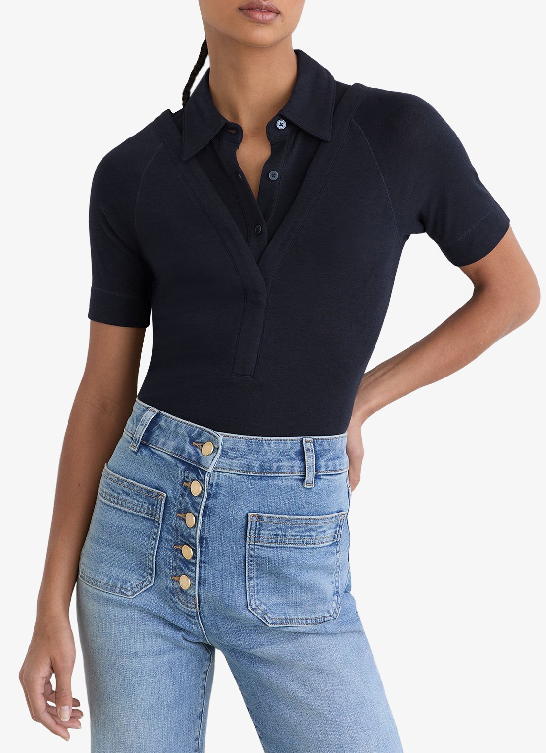Reiss Shona slim fit polo met cut-out detail - detail 2 blauw