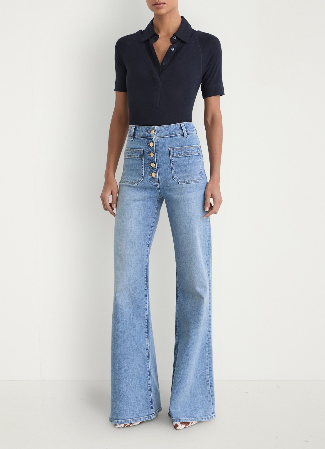 Reiss Shona slim fit polo met cut-out detail - voorkant 6 blauw
