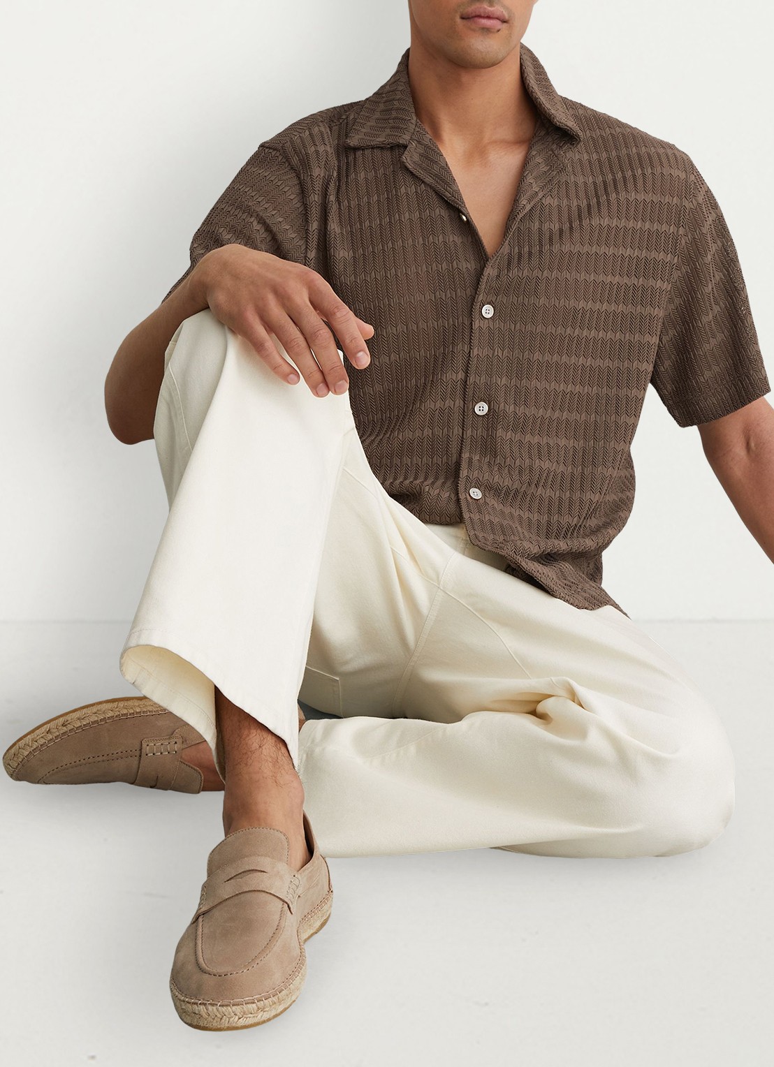 Reiss SID Chevron-Crochet Cuban-Collar Shirt - detail 5 taupe brown / bruin
