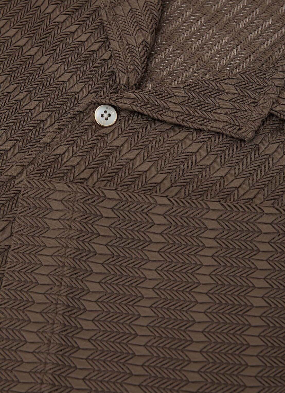 Reiss SID Chevron-Crochet Cuban-Collar Shirt - detail 6 taupe brown / bruin