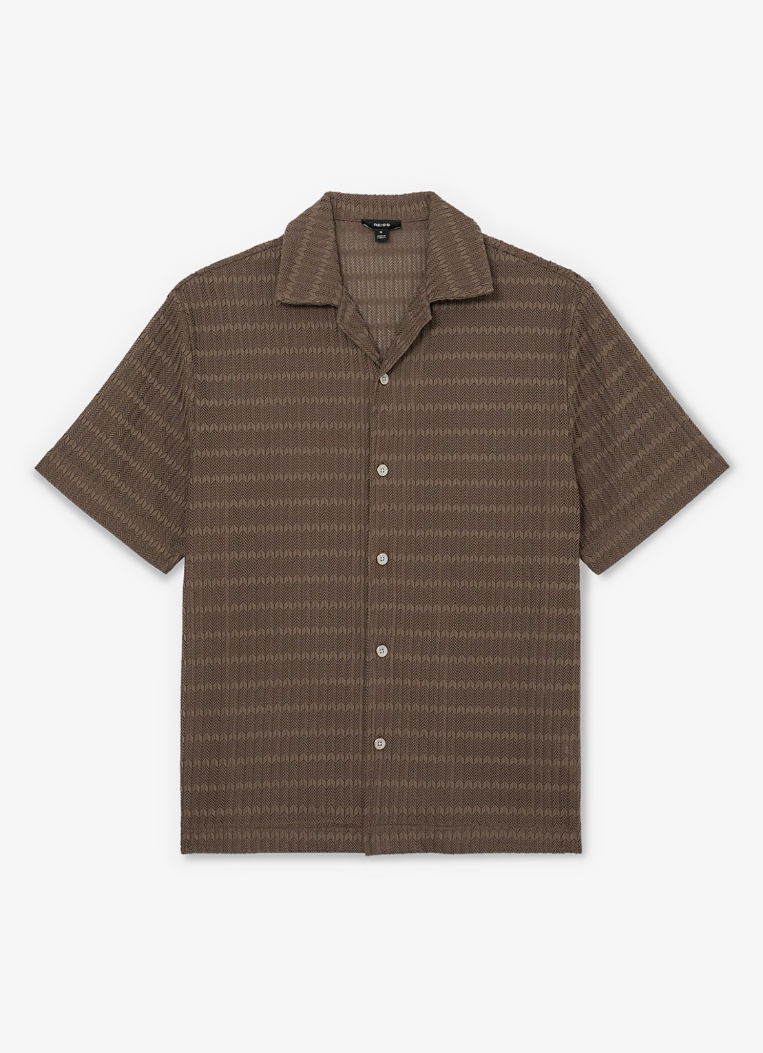 Reiss SID Chevron-Crochet Cuban-Collar Shirt - voorkant 2 taupe brown / bruin