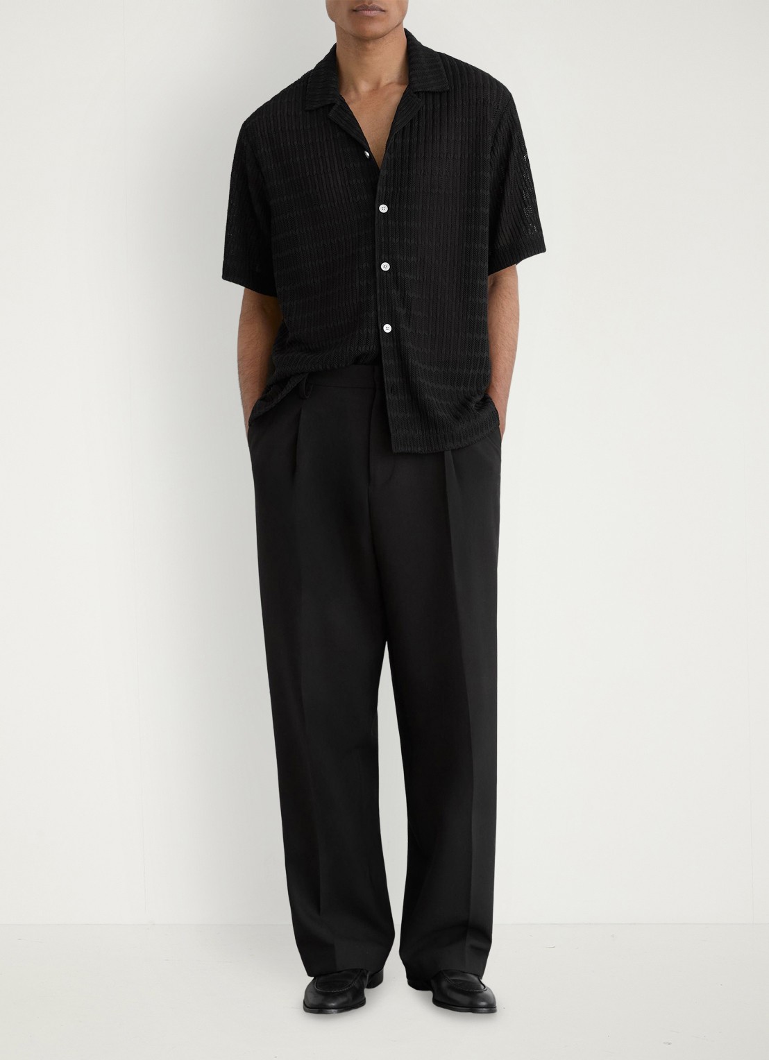 Reiss SID Chevron-Crochet Cuban-Collar Shirt - voorkant 3 black / zwart