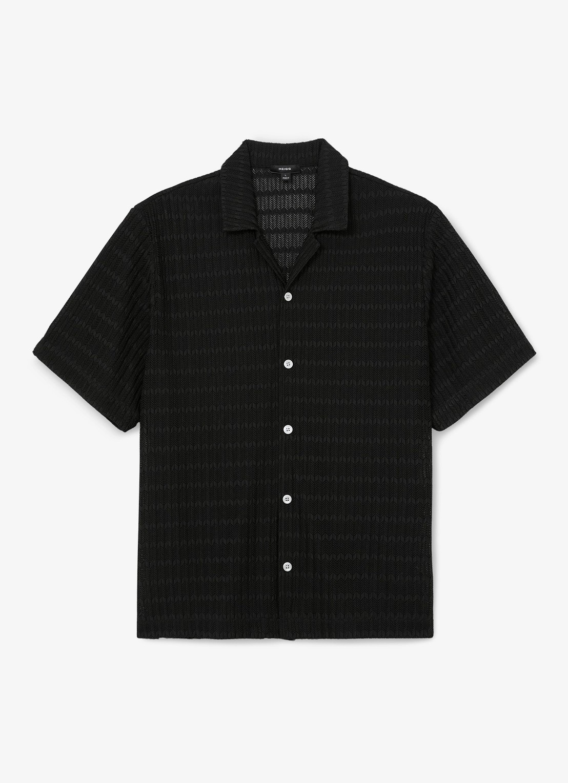 Reiss Sid regular fit overhemd met opengebreid dessin - voorkant black / zwart
