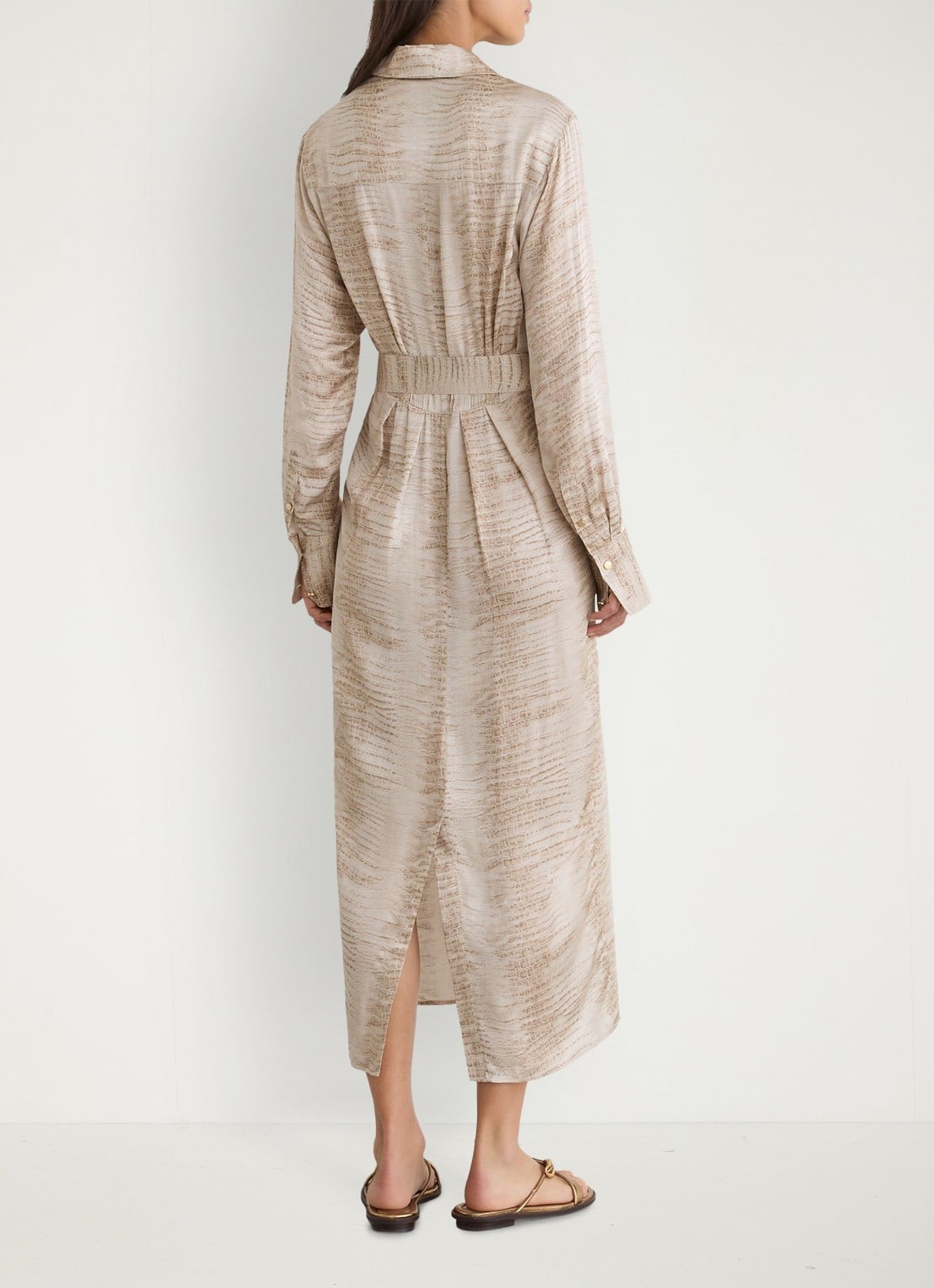 Reiss Sienna midi blousejurk met slangenprint en ceintuur - achterkant neutral / beige