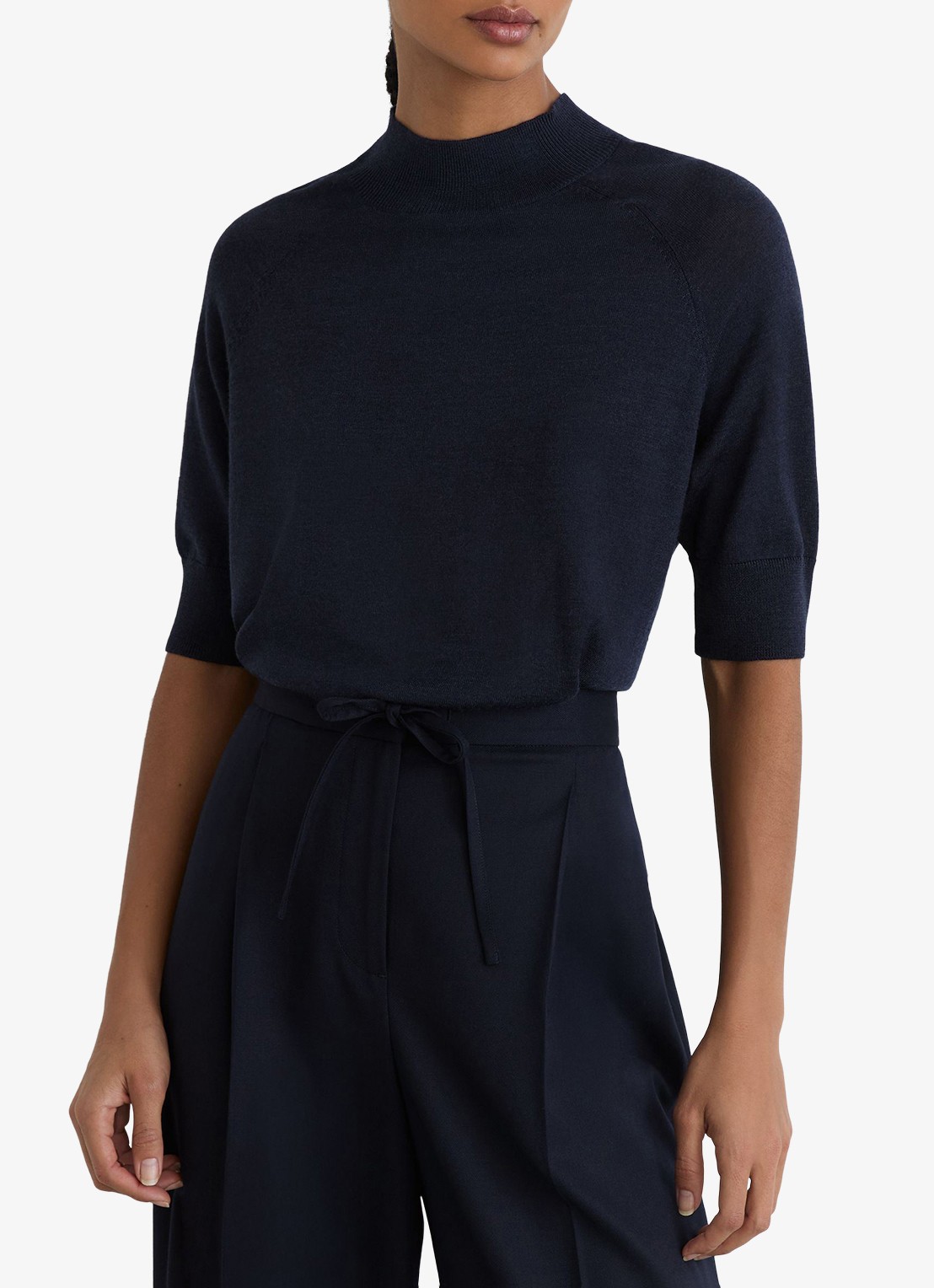 Reiss Sienna top in wolblend met opstaande kraag - detail blauw