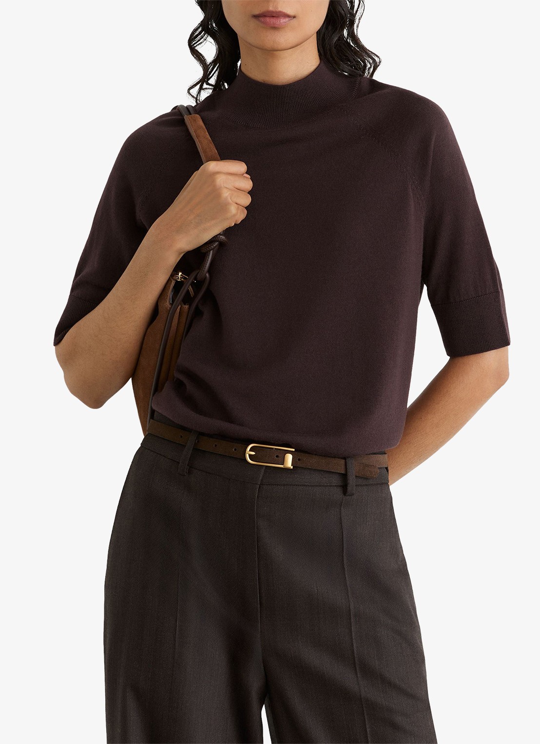 Reiss Sienna top in wolblend met opstaande kraag - detail 4 donkerbruin