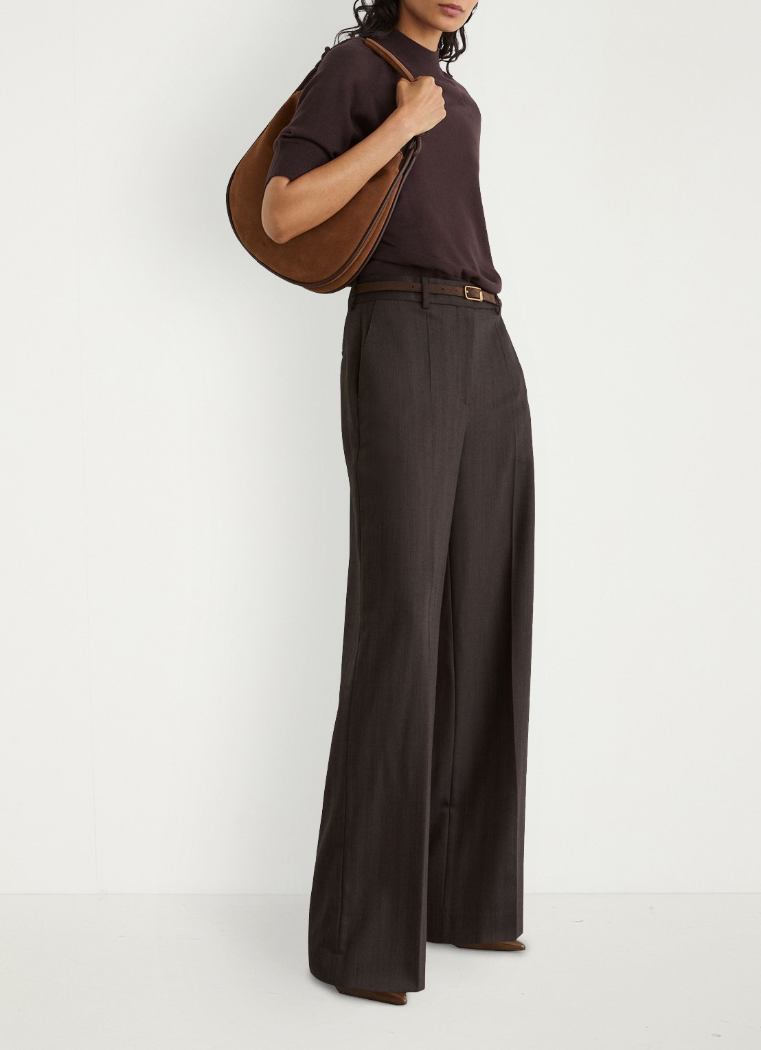 Reiss Sienna top in wolblend met opstaande kraag - voorkant 3 donkerbruin