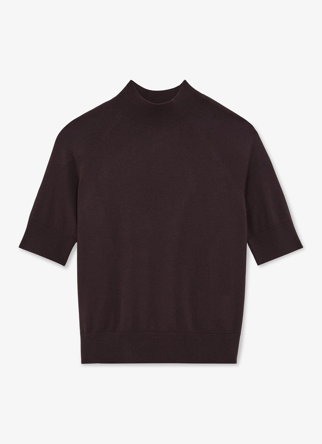 Reiss SIENNA Ultra-Soft Merino Wool Funnel-Neck Top - voorkant donkerbruin