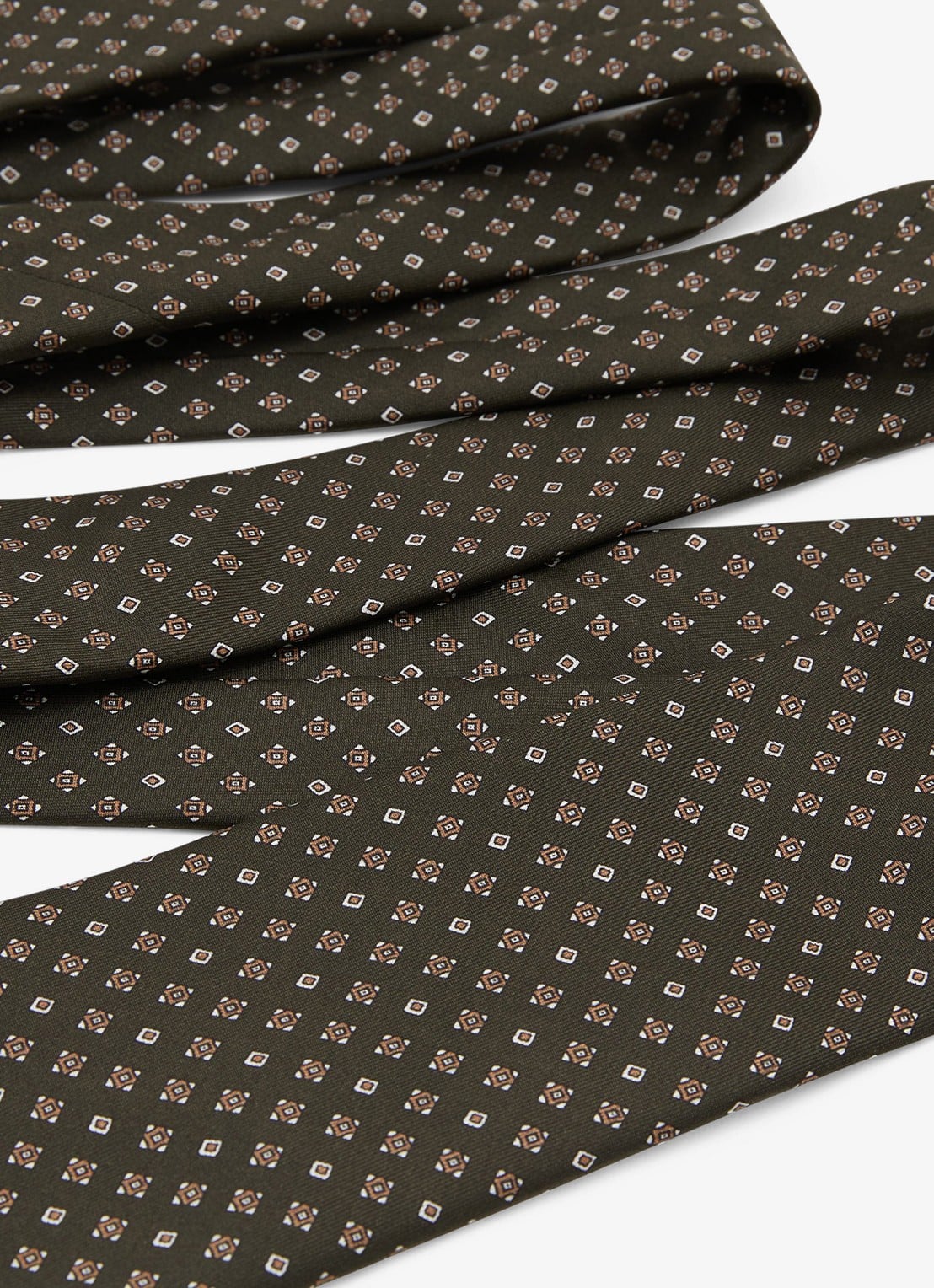 Reiss Silvio stropdas van zijde met print - detail khaki