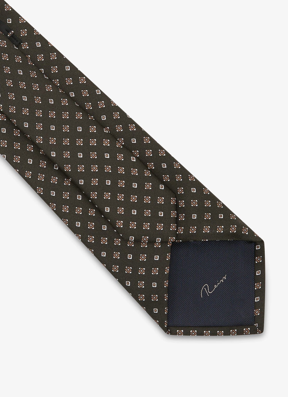 Reiss Silvio stropdas van zijde met print - detail 2 khaki