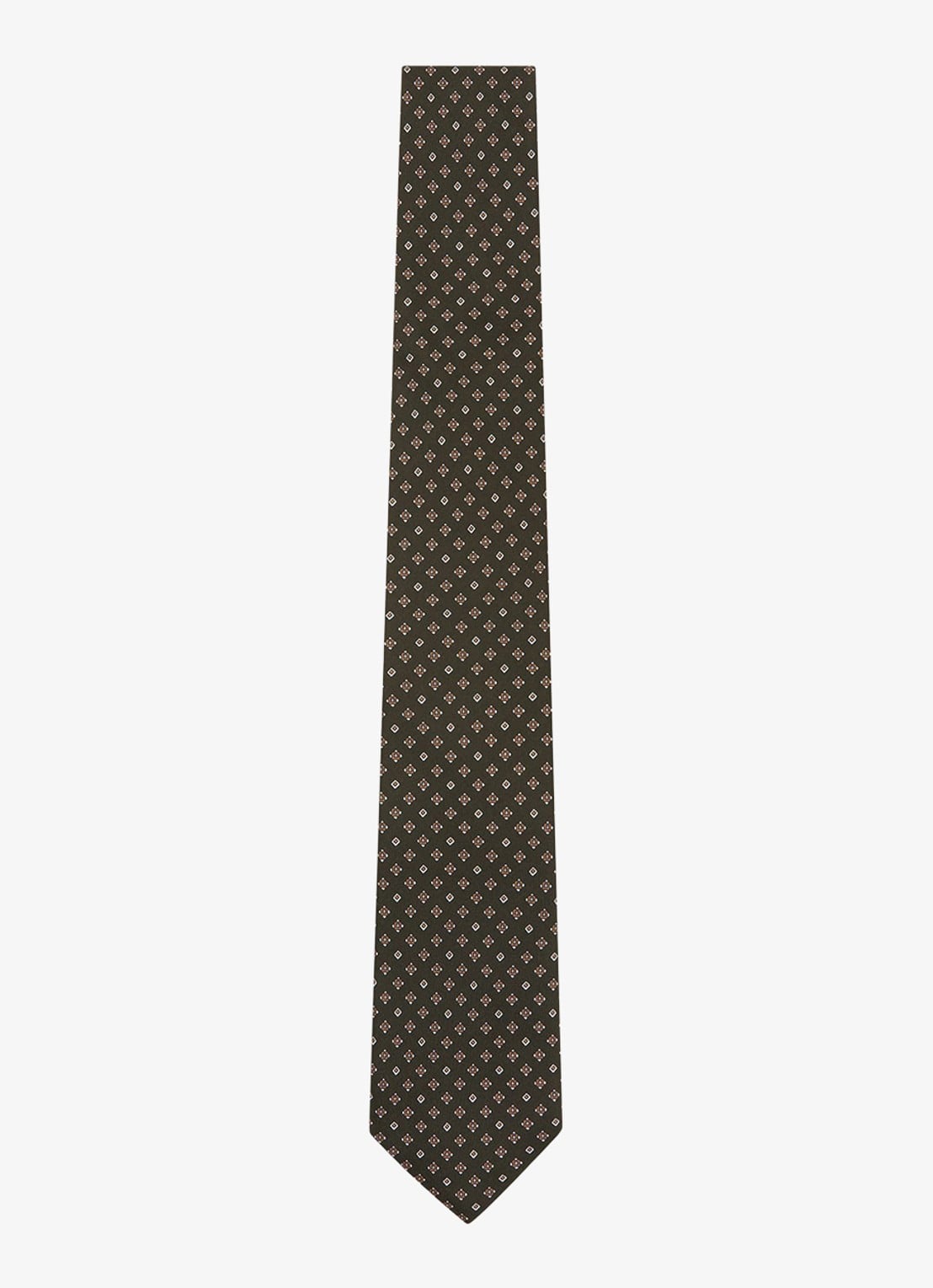 Reiss Silvio stropdas van zijde met print - voorkant 5 khaki