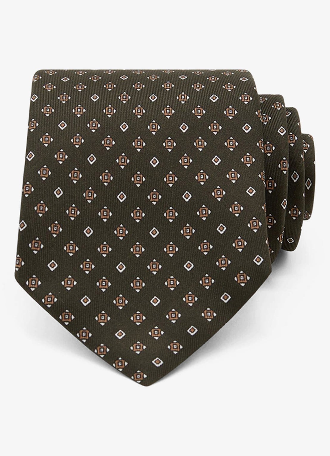 Reiss Silvio stropdas van zijde met print - voorkant 6 khaki
