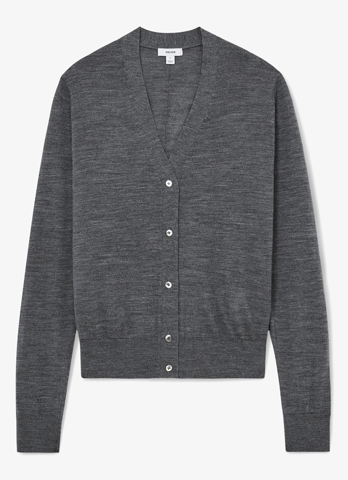 Reiss Simi fijngebreid vest van merino wol - voorkant 4 donkergrijs