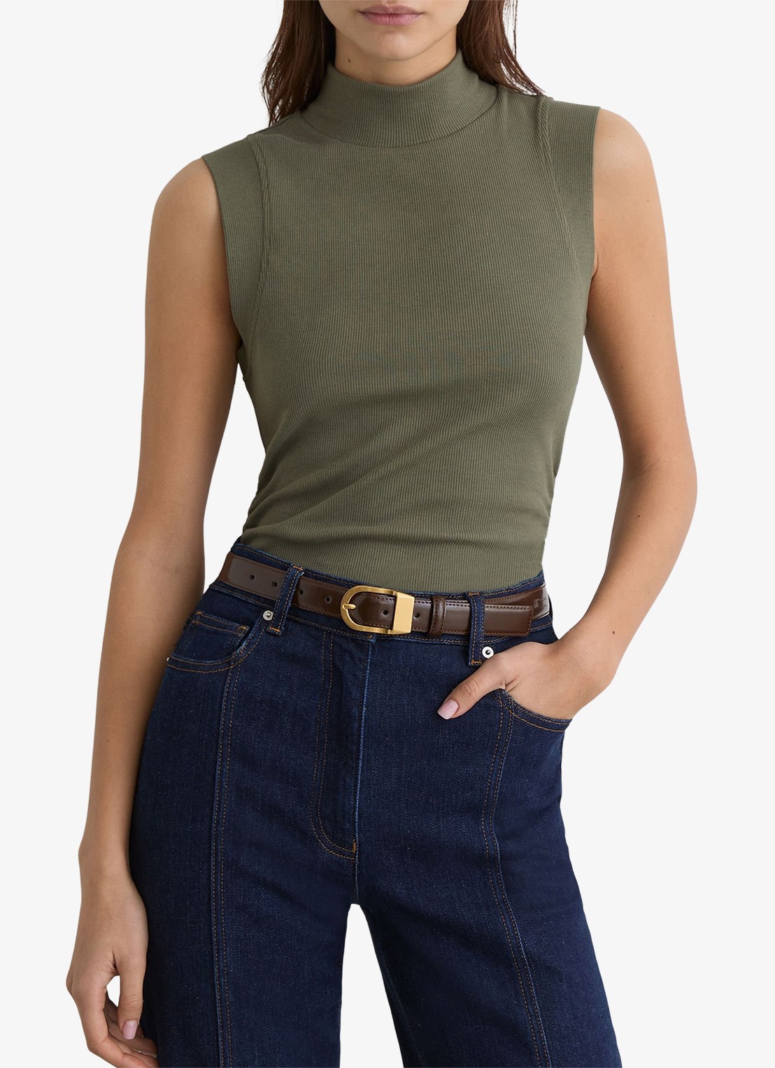 Reiss Simon ribgebreide top met opstaande kraag - detail khaki