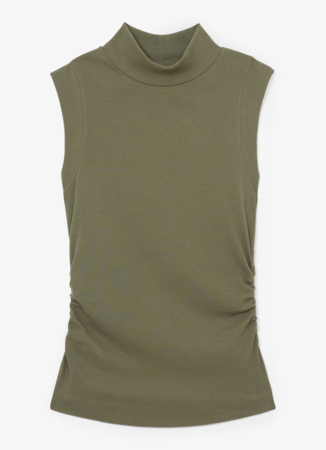 Reiss Simon ribgebreide top met opstaande kraag - voorkant 3 khaki
