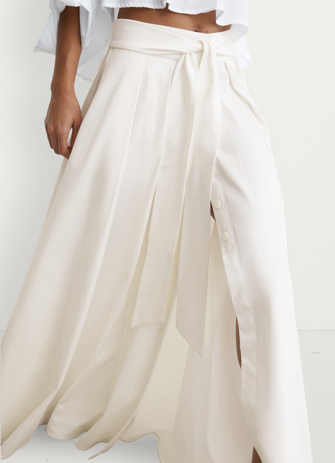 Reiss Simone geplooide maxirok van katoen blend - detail 2 wit