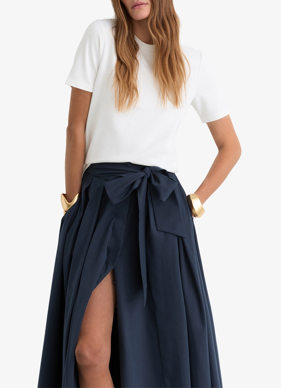 Reiss Simone geplooide maxirok van katoen blend - detail 3 blauw