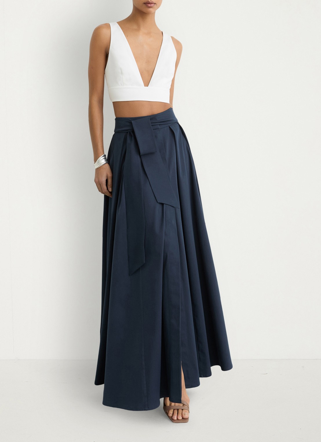 Reiss Simone geplooide maxirok van katoen blend - detail 4 blauw