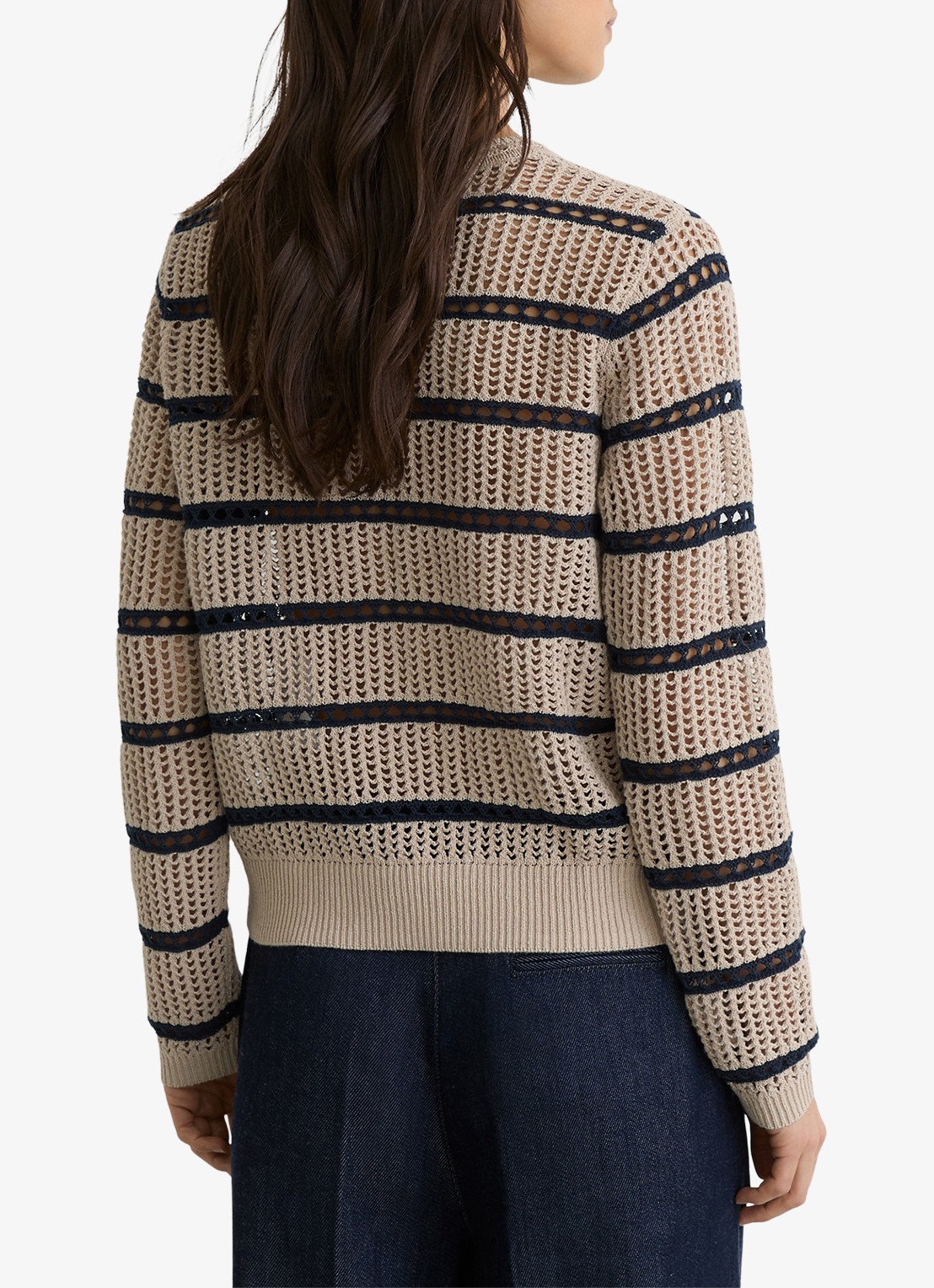 Reiss Skylar grofgebreide trui met streepprint - achterkant 4 creme