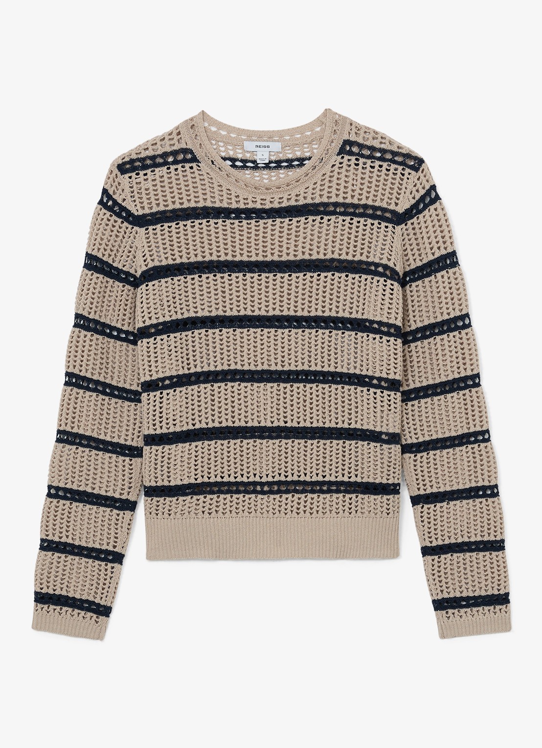 Reiss Skylar grofgebreide trui met streepprint - voorkant 5 creme