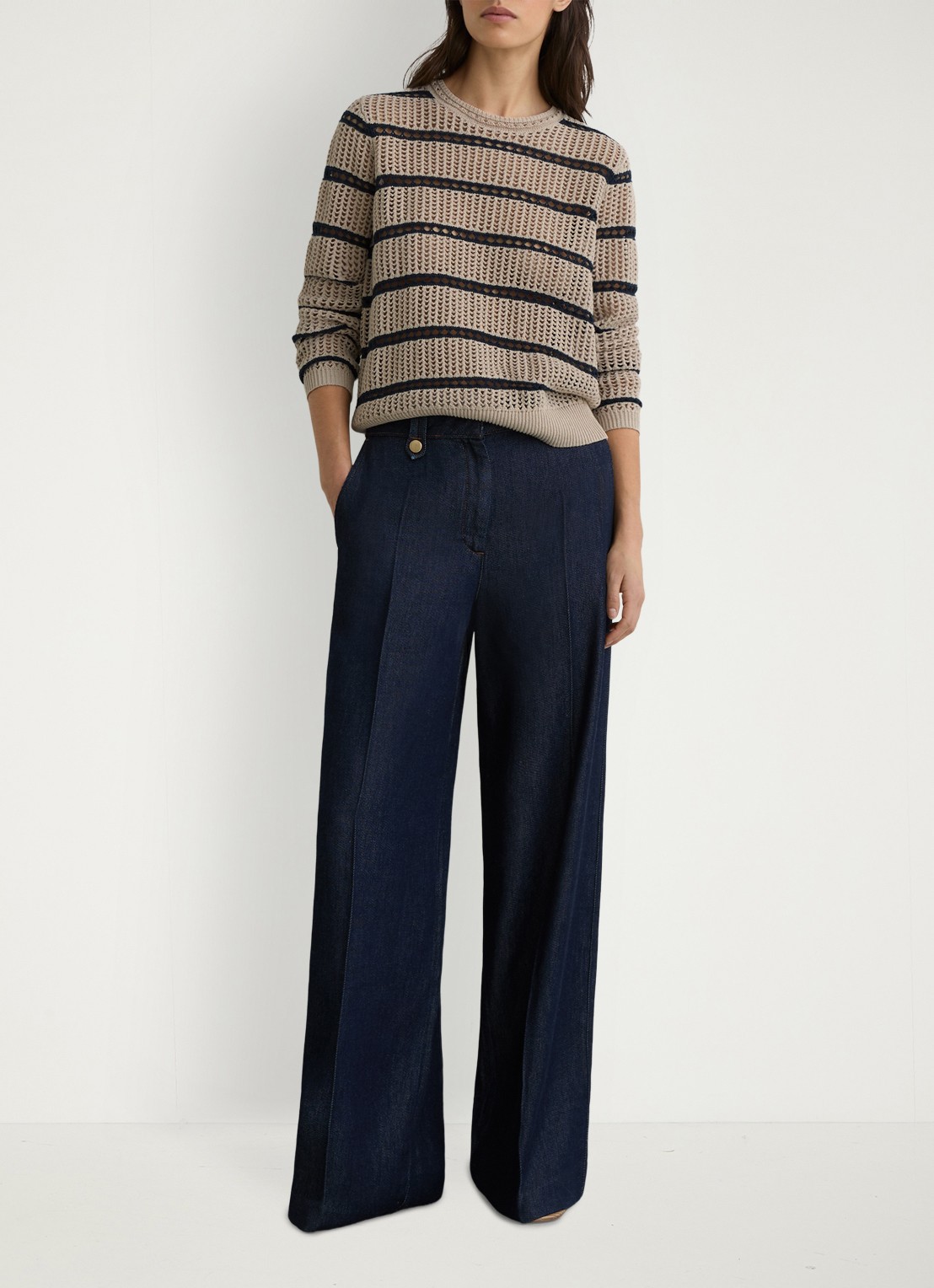 Reiss Skylar grofgebreide trui met streepprint - voorkant 6 creme