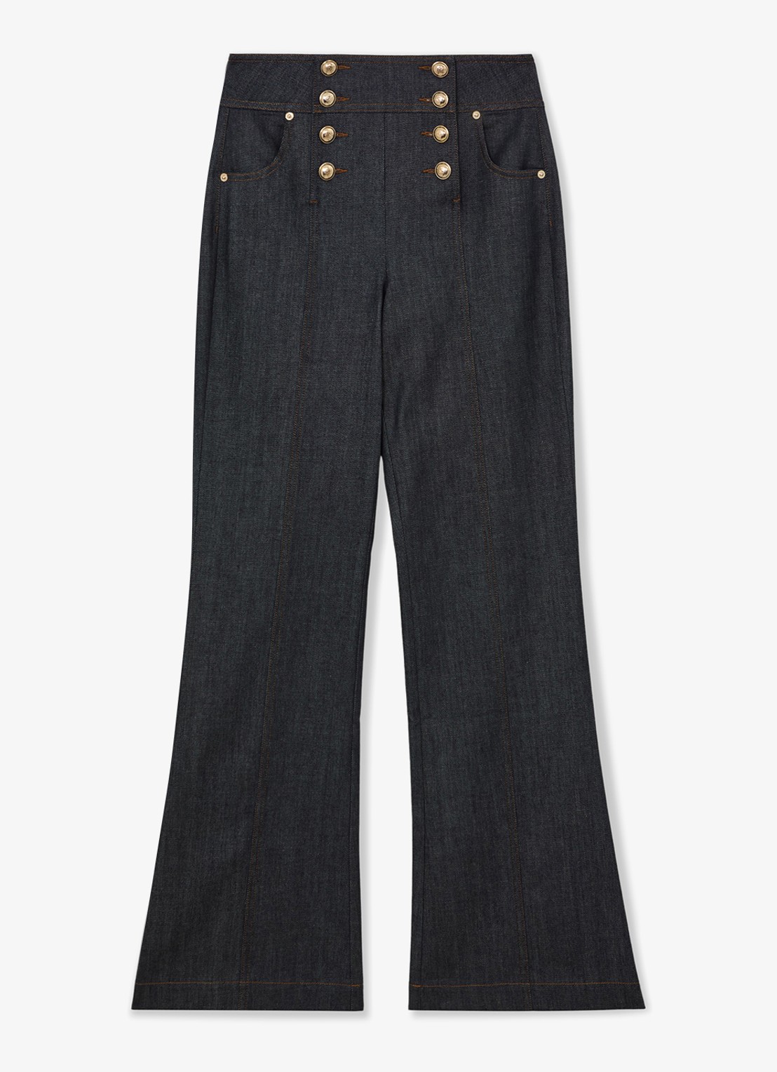 Reiss Skylar high waist flared jeans met knoop details - voorkant 2 denim