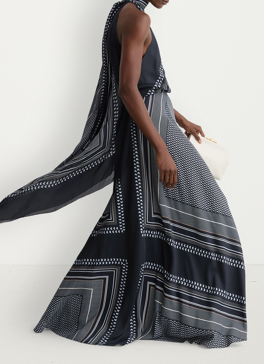 Reiss Skylar maxi jurk met grafisch patroon - detail 4 donkerblauw