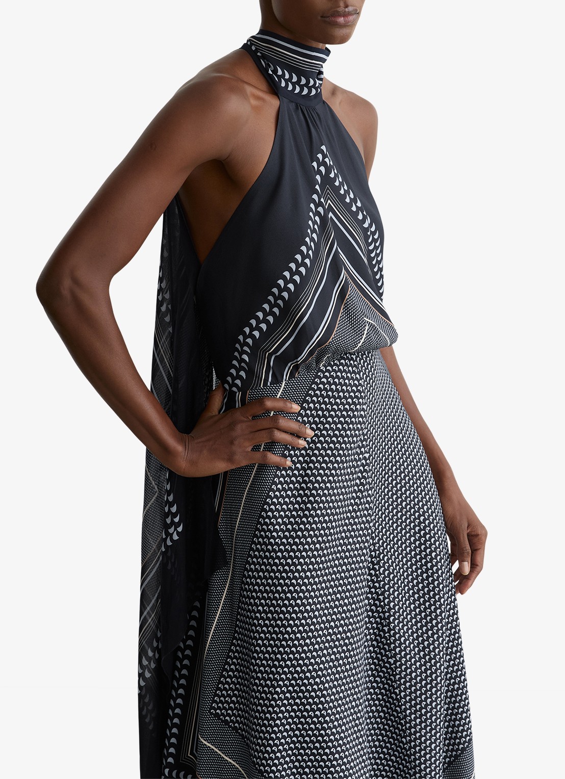 Reiss Skylar maxi jurk met grafisch patroon - detail 6 donkerblauw
