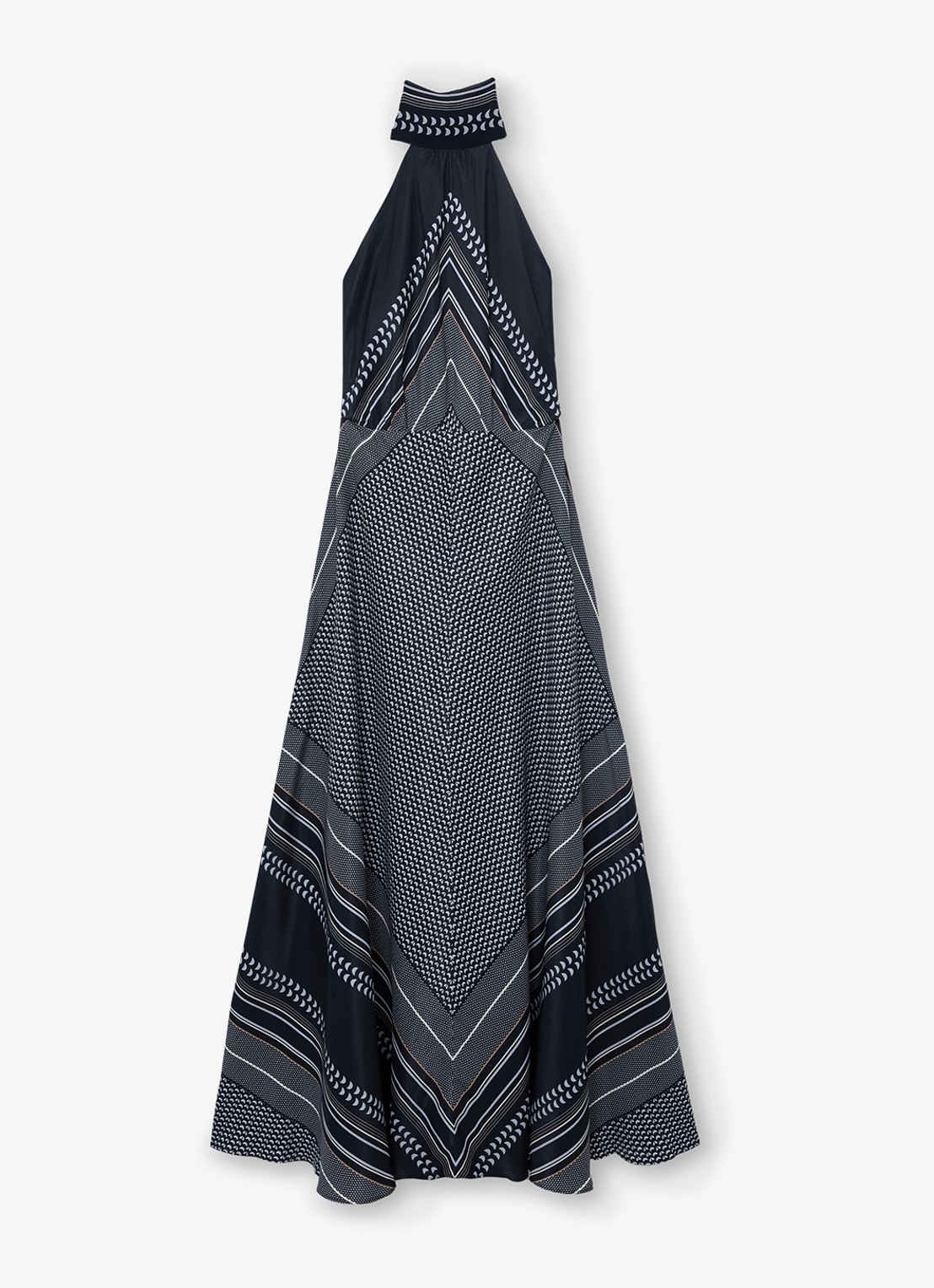 Reiss Skylar maxi jurk met grafisch patroon - voorkant 2 donkerblauw