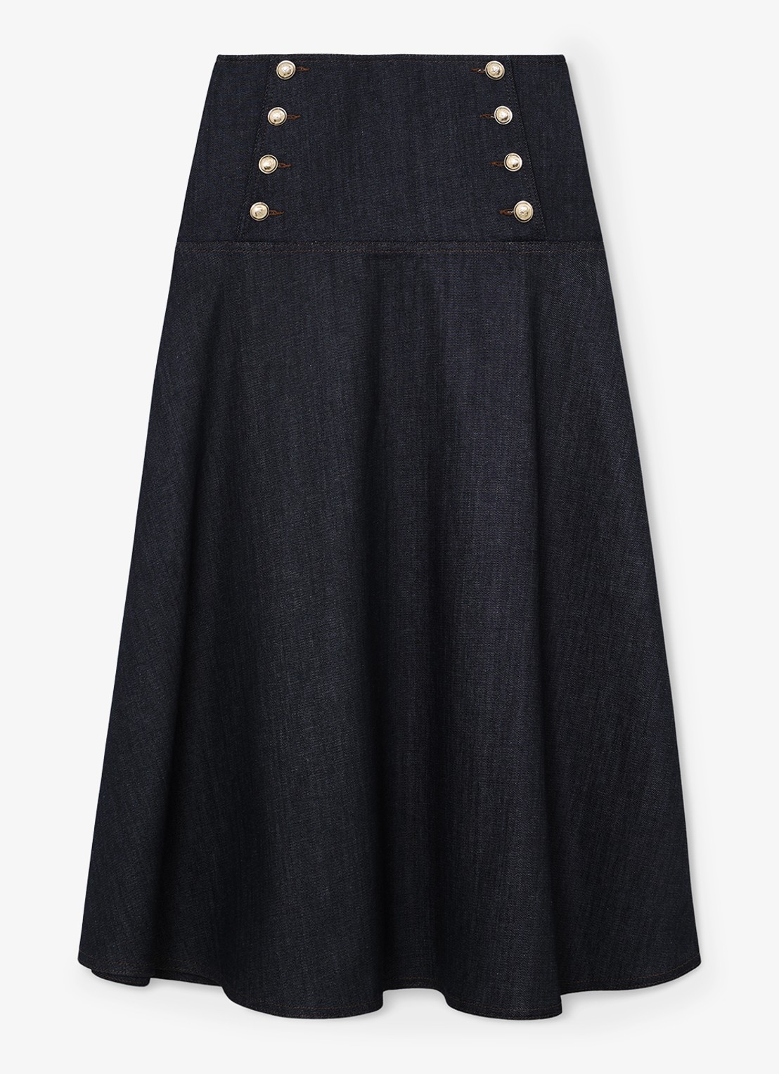 Reiss Skylar midi rok van denim met sierknopen - voorkant 2 dark blue / blauw