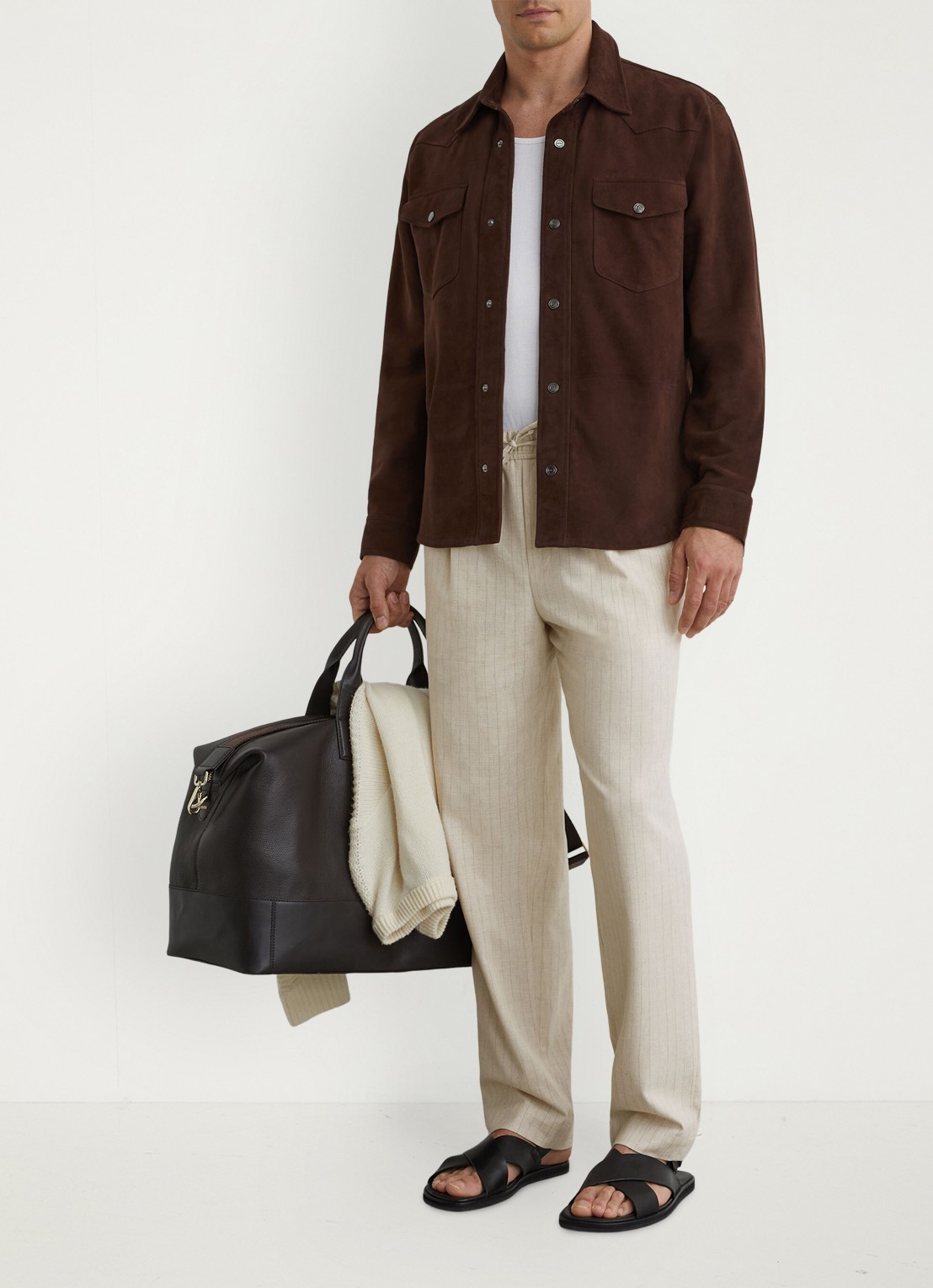 Reiss Slayman tapered fit pantalon in linnenblend met krijtstreep - detail 7 gebroken wit