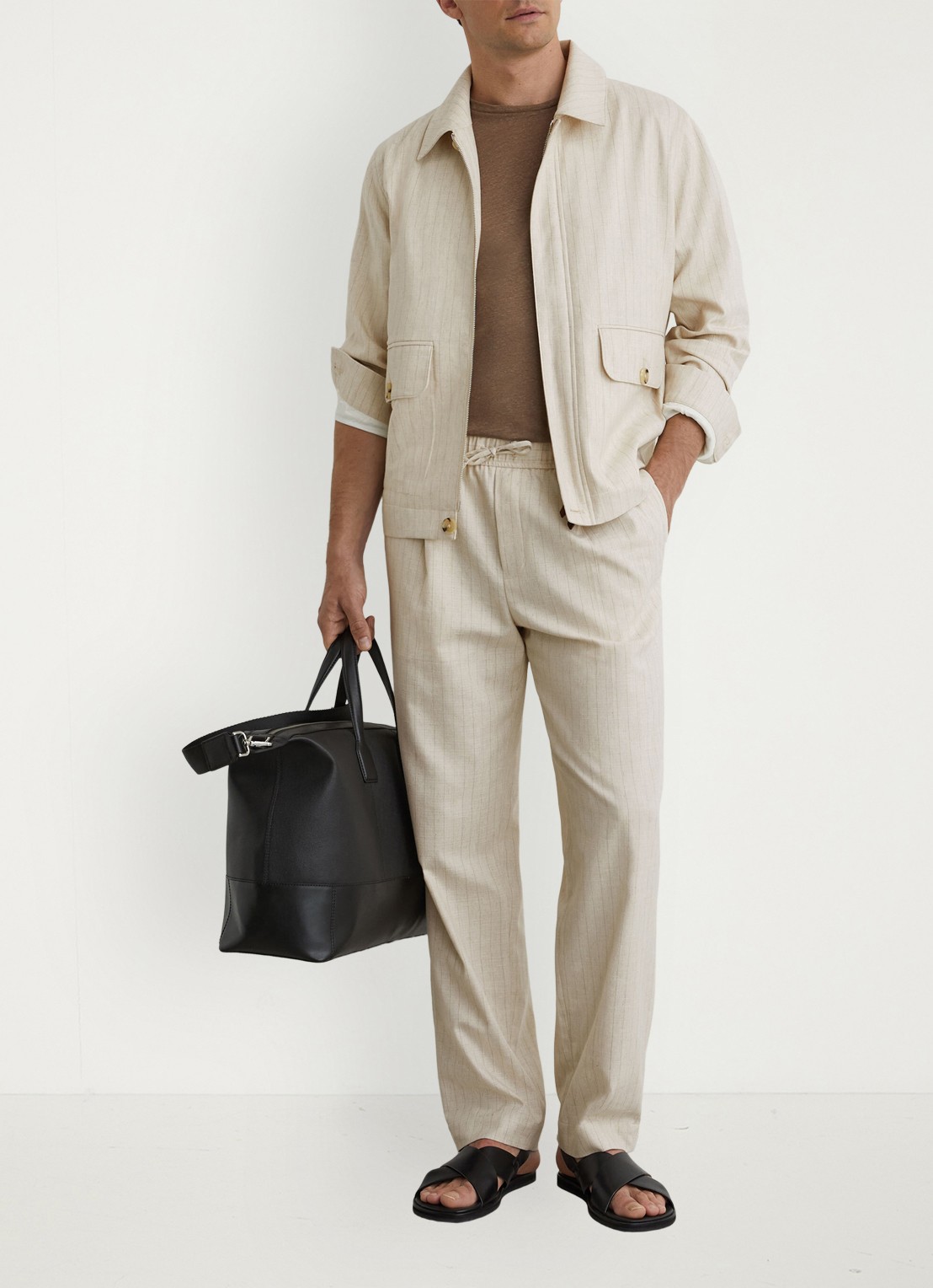 Reiss Slayman tapered fit pantalon in linnenblend met krijtstreep - voorkant 2 gebroken wit