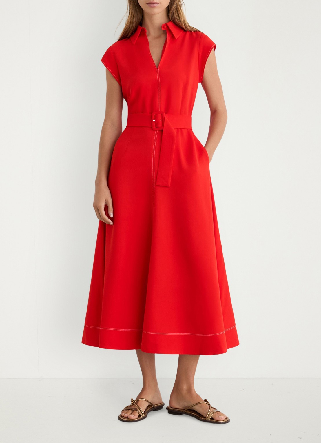 Reiss Sloane midi jurk met ceintuur - detail 3 rood