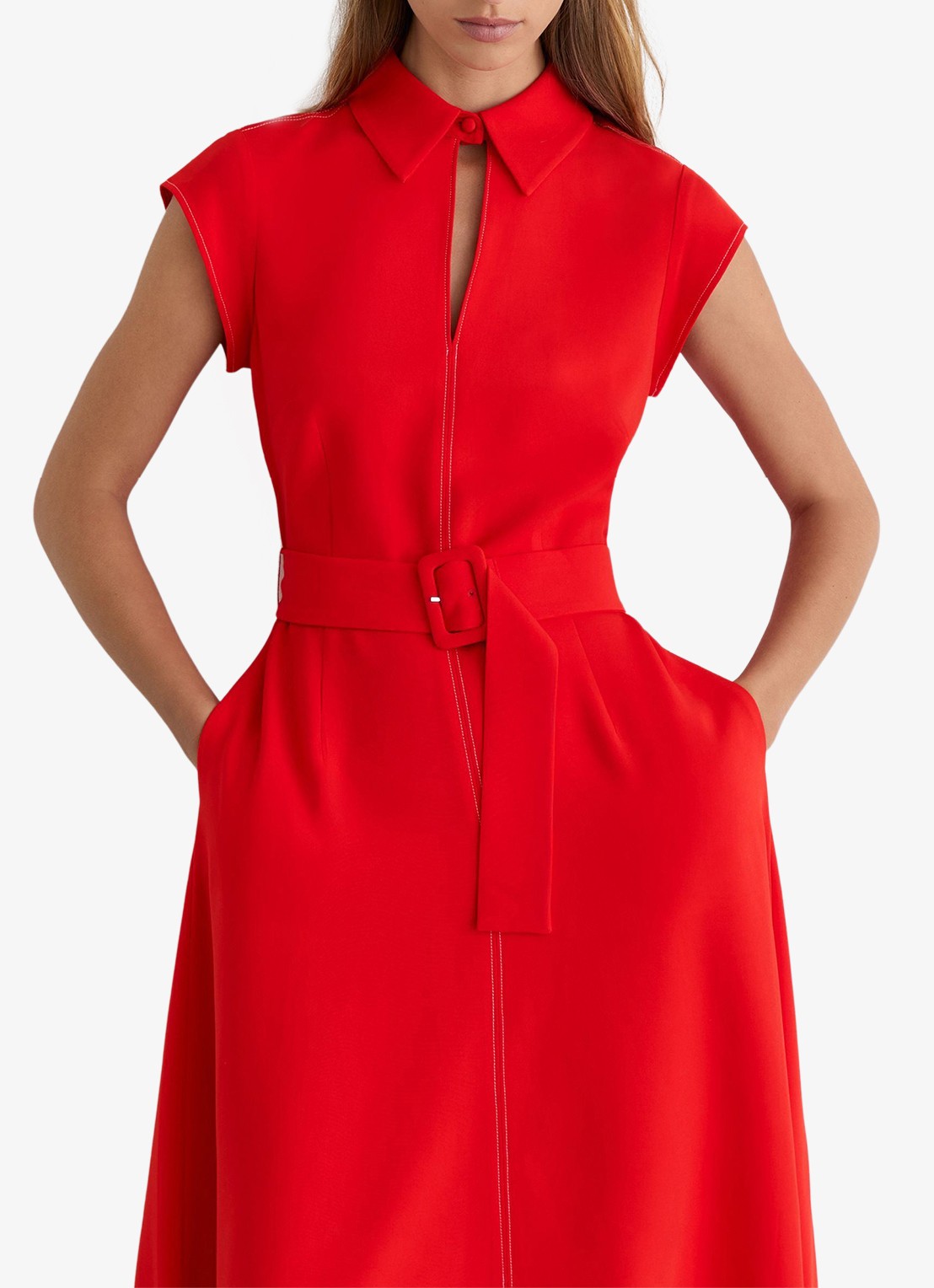 Reiss Sloane midi jurk met ceintuur - detail 4 rood