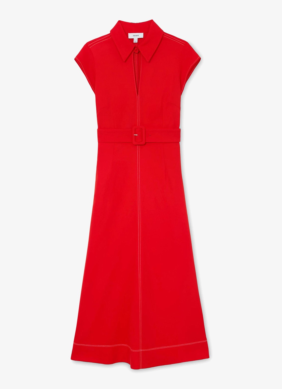 Reiss Sloane midi jurk met ceintuur - voorkant 2 rood