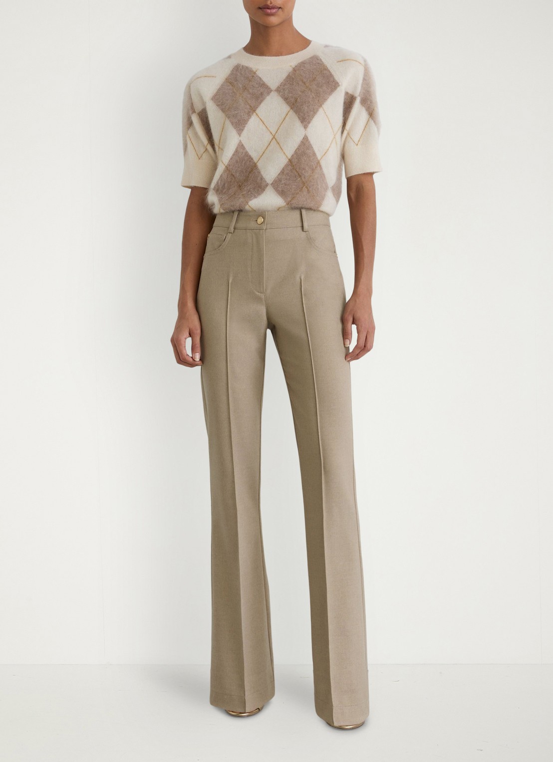 Reiss Sofia high waist flared fit broek met steekzakken - voorkant 7 beige